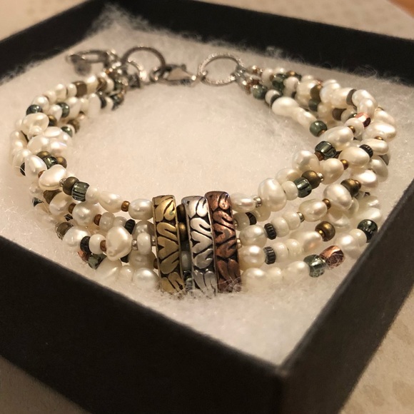 Silpada Sterling Silver Copper Brass Freshwater Pearl 5-Strand Bracelet B2188 - Picture 8 of 15